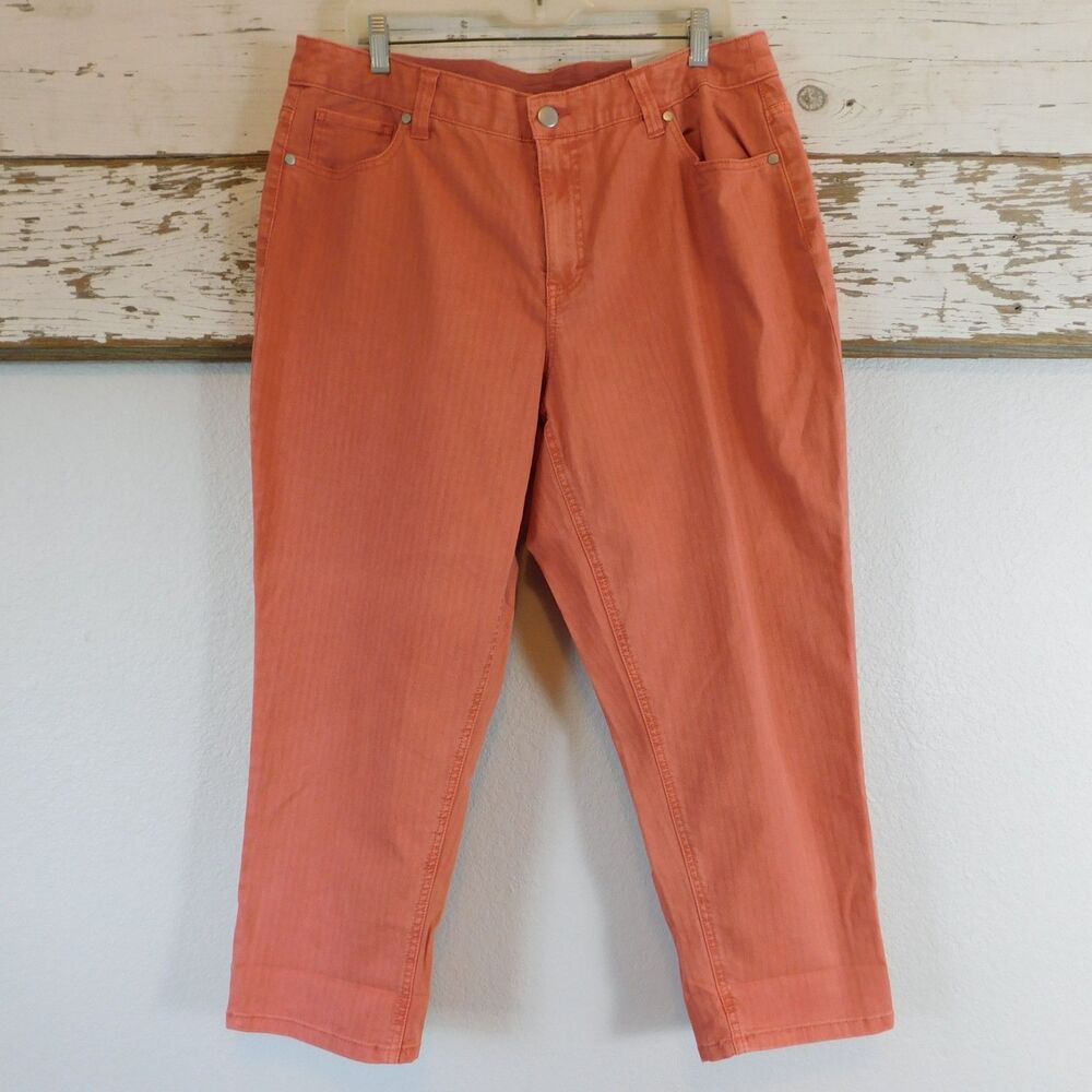 CJ Banks Perfect Jeans Terracotta Stripe Crop Twill Stretch Cuffed 16W NEW NWT